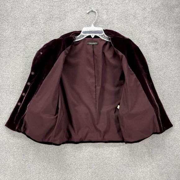 Tahari Velvet Blazer Jacket Womens 8 Purple Embroidered snap button peplum - Picture 3 of 16
